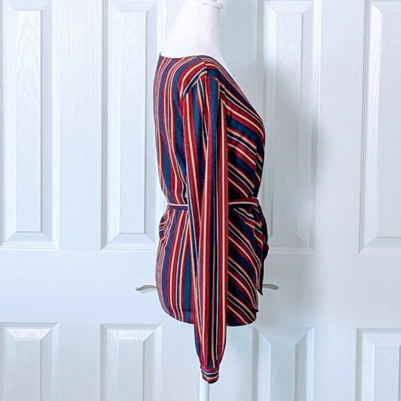 ANN TAYLOR Women's Long Sleeve V-Neck Blouse Top Size S Multi Stripe - Picture 2 of 7